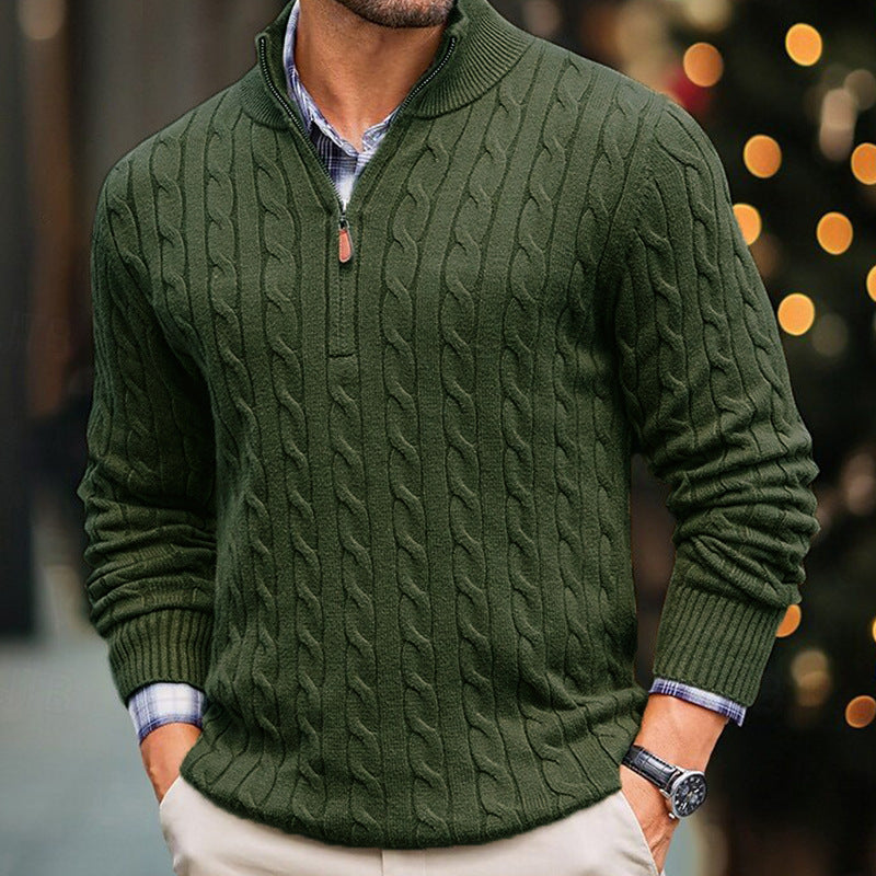 Mens Slim-fit Knitted Zip-up Mock-neck Long-sleeve Sweater Siqur Salute