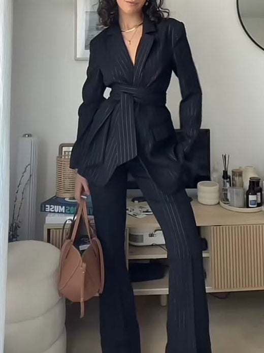 Striped Strappy Blazer & High-waisted Pants Suit Clarke Vibe Store