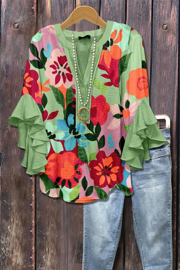 Casual Top With A Creative Floral Print And Digital Printing Clarke Vibe Store