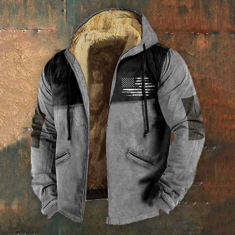 3D Digitalprint Mens Fashion Vintage Hooded Zipup Jacket Siqur Salute