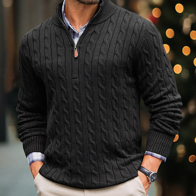 Mens Slim-fit Knitted Zip-up Mock-neck Long-sleeve Sweater Siqur Salute