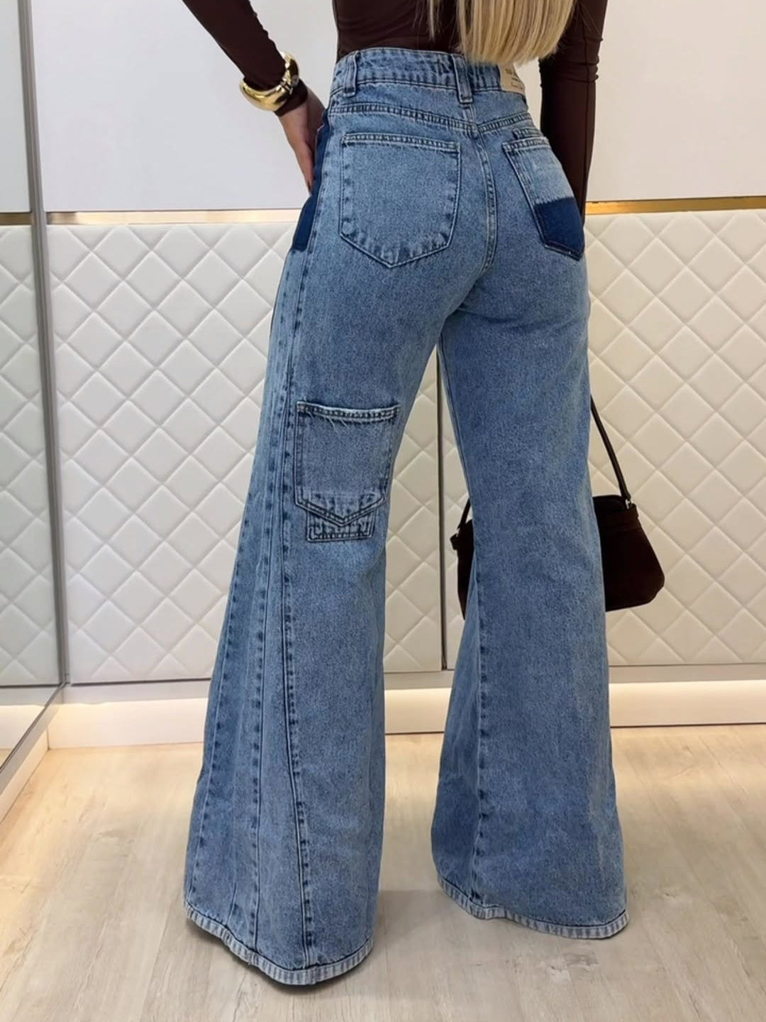 Trendy Light Blue High - Waisted Flared Jeans Clarke Vibe Store