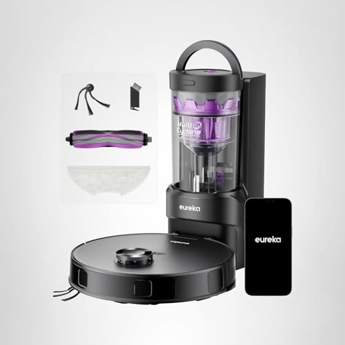 Eureka E20 Evo Plus Robot Vacuum and Mop Combo, 10,000Pa Suction Robot Vacuum Cleaner Bagless Self-Emptying Station, 45-Day Capacity Anti-Hair-Tangling Side Brush Mop Lifting App Control LiDAR Nav Clarke Vibe Store