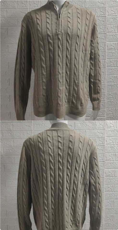 Mens Slim-fit Knitted Zip-up Mock-neck Long-sleeve Sweater Siqur Salute