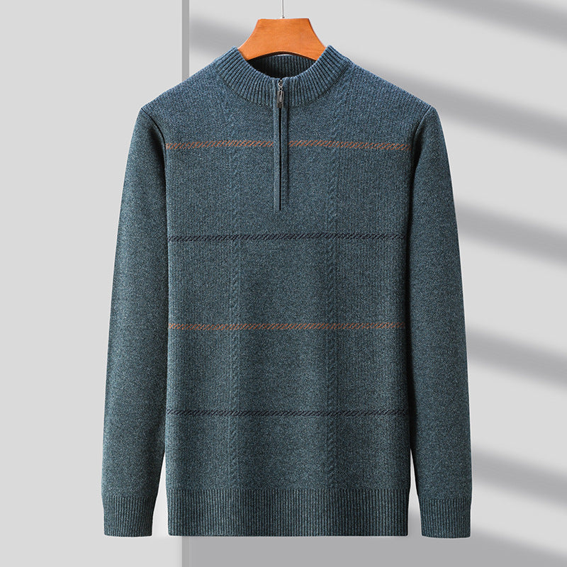 Mens Stand-Up Collar Long-Sleeve Half-Zip Knit Sweater Siqur Salute