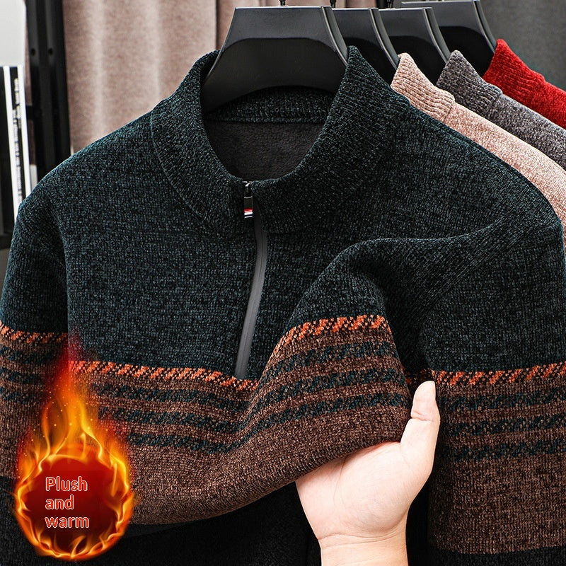 Fleece-lined Extra-thick Half-zip Sweater For Young Men Siqur Salute