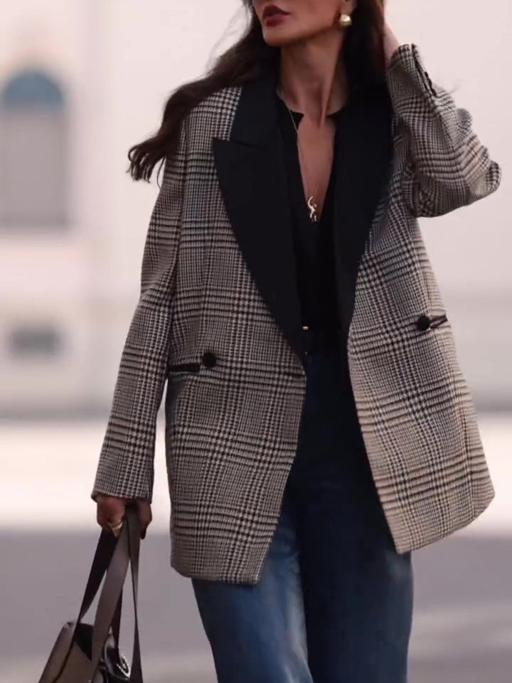 Commuting Casual Plaid Contrast Blazer Clarke Vibe Store