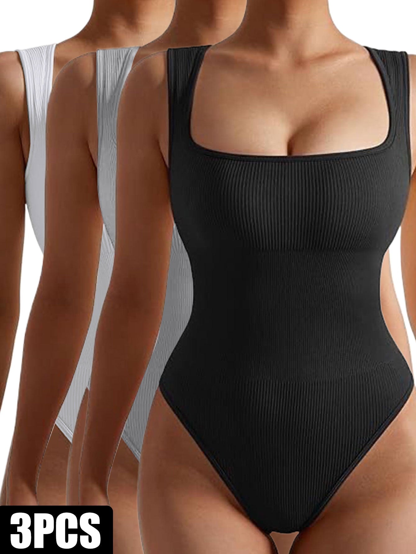 3 Pack Women Workout Seamless Jumpsuit Yoga Ribbed Bodycon One Piece Spaghetti Strap Romper Clarke Vibe Store