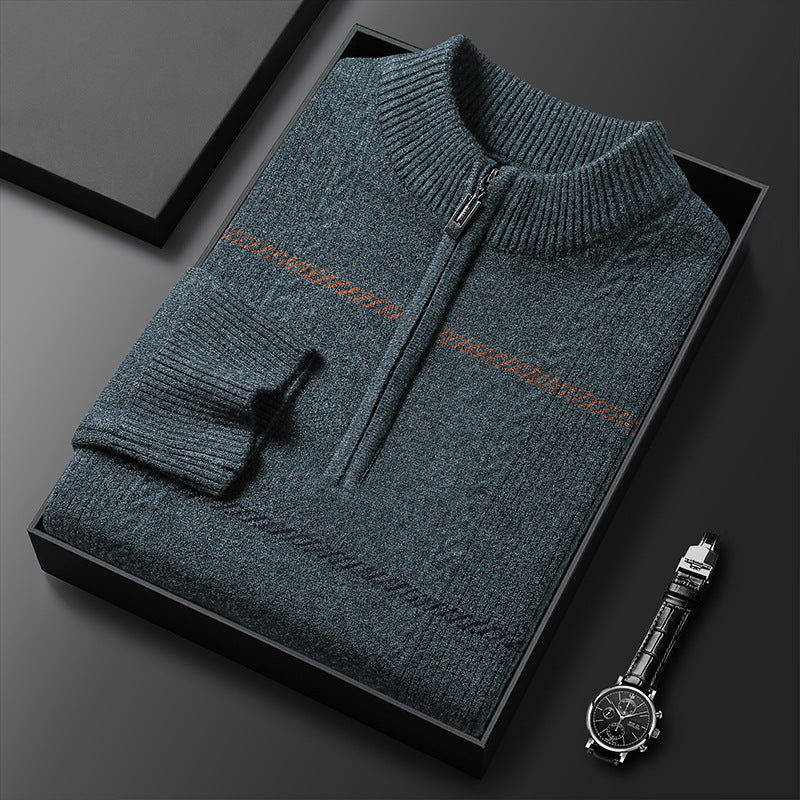 Mens Stand-Up Collar Long-Sleeve Half-Zip Knit Sweater Siqur Salute
