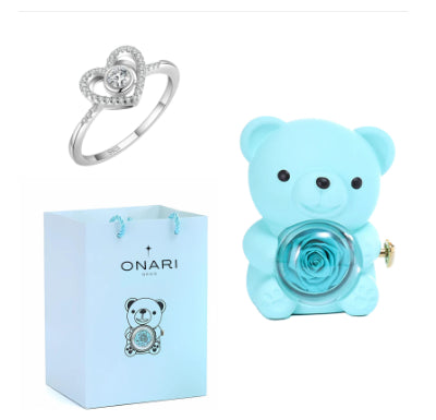 Eternal Rose Teddy Bear Gifts Box With Necklace Rotate Rose Jewelry Box Valentine Wedding Storage Gift Case For Women Girlfriend Clarke Vibe Store