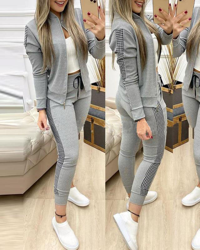 Casual Zipper Stitching Plaid Suit Women's Suit Clarke Vibe Store