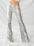 Low Rise Snake Print Sequin Slim Fit Flared Pants Clarke Vibe Store