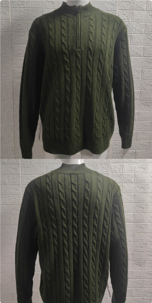 Mens Slim-fit Knitted Zip-up Mock-neck Long-sleeve Sweater Siqur Salute