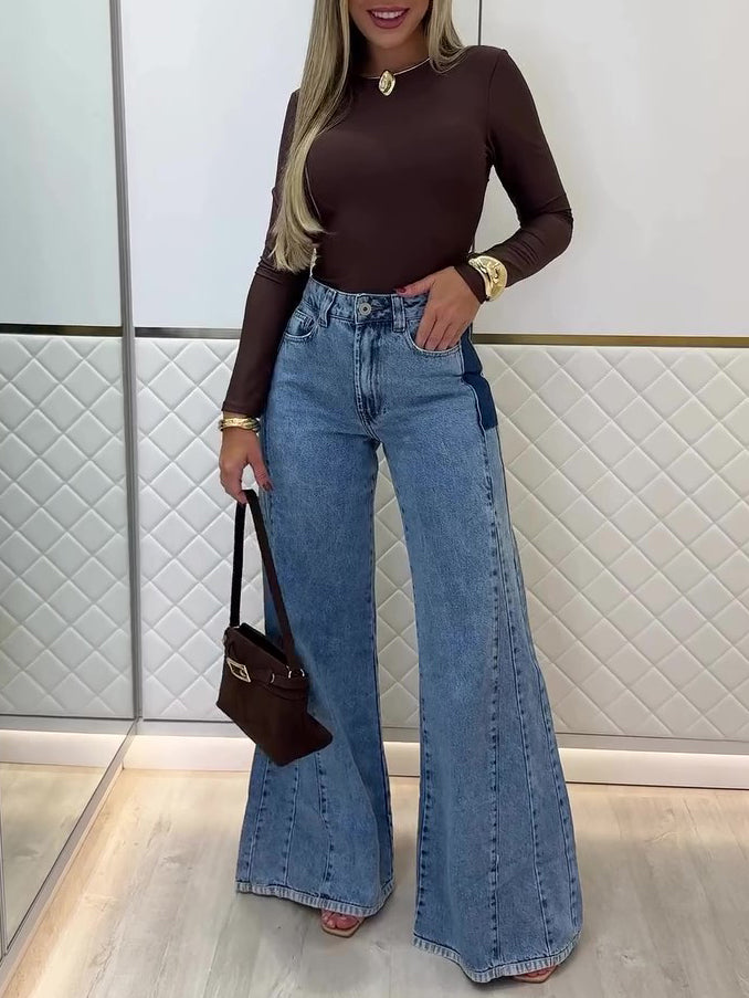 Trendy Light Blue High - Waisted Flared Jeans Clarke Vibe Store
