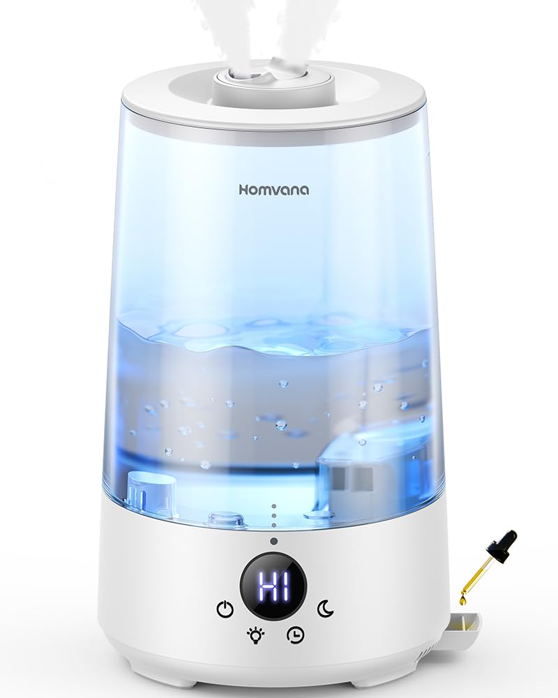 Homvana Humidifiers for Bedroom Home, 3.6 L Cool Mist Top-Fill 34H Super Long Time, Quiet 23dB, Baby Humidifier, Oil Diffuser for Large Room, House, Plant, Nursery, Office, BPA FREE, Ultrasonic (Grey) Clarke's Vibe Store