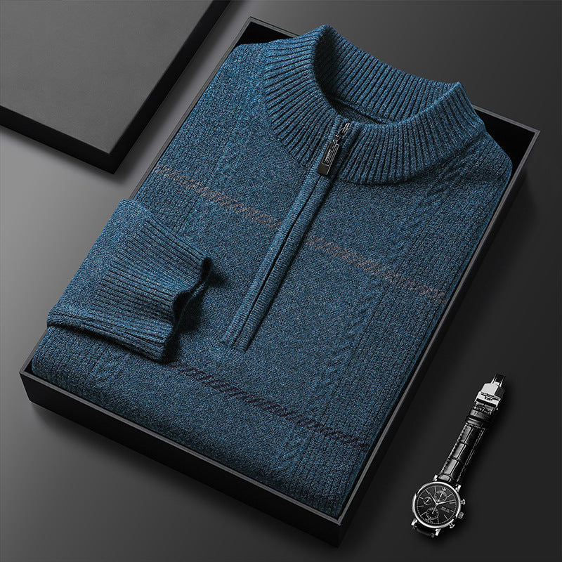 Mens Stand-Up Collar Long-Sleeve Half-Zip Knit Sweater Siqur Salute