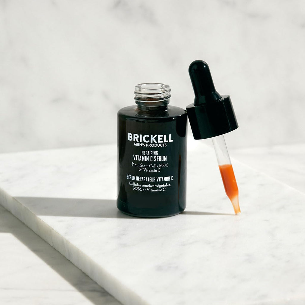 Brickell Men's Anti Aging Vitamin C Serum For Face, Repairing Night Facial Serum for Men, Natural and Organic Hyaluronic Acid Serum For Face to Diminish Wrinkles and Reduce Redness, 1 Ounce, Scented Clarke's Vibe Store