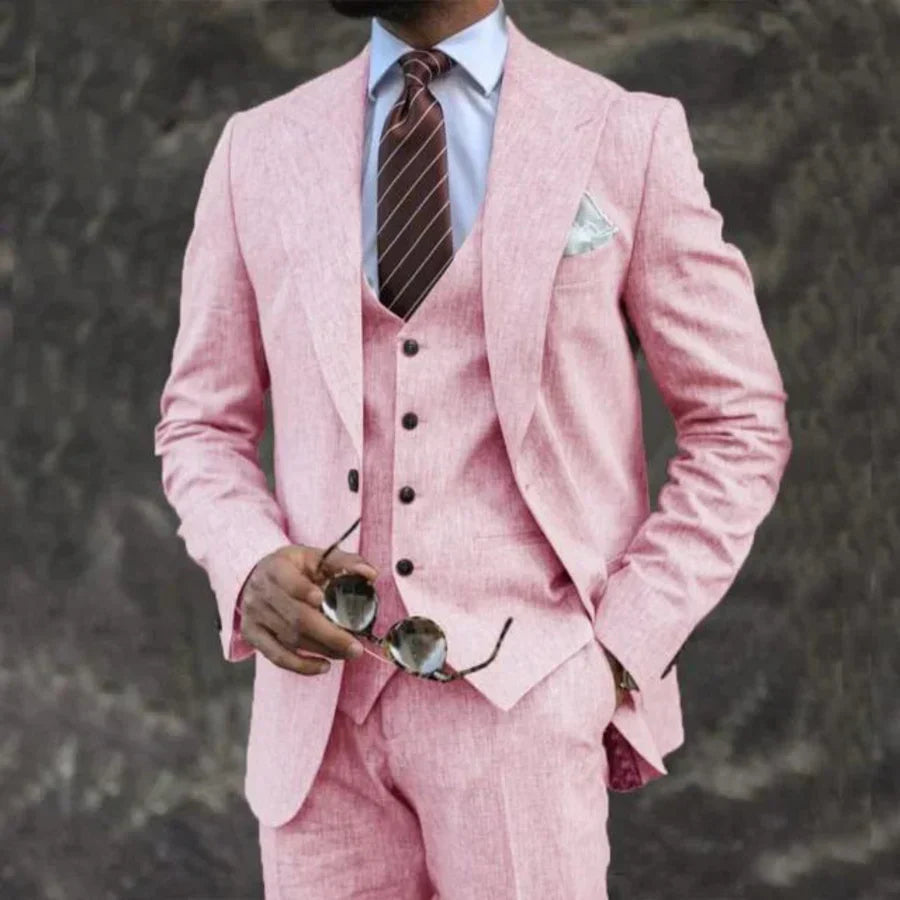 European And American Pink Business Casual Suit Three-piece Suit Men Clarke Vibe Store