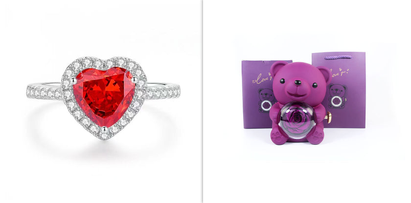 Eternal Rose Teddy Bear Gifts Box With Necklace Rotate Rose Jewelry Box Valentine Wedding Storage Gift Case For Women Girlfriend Clarke Vibe Store
