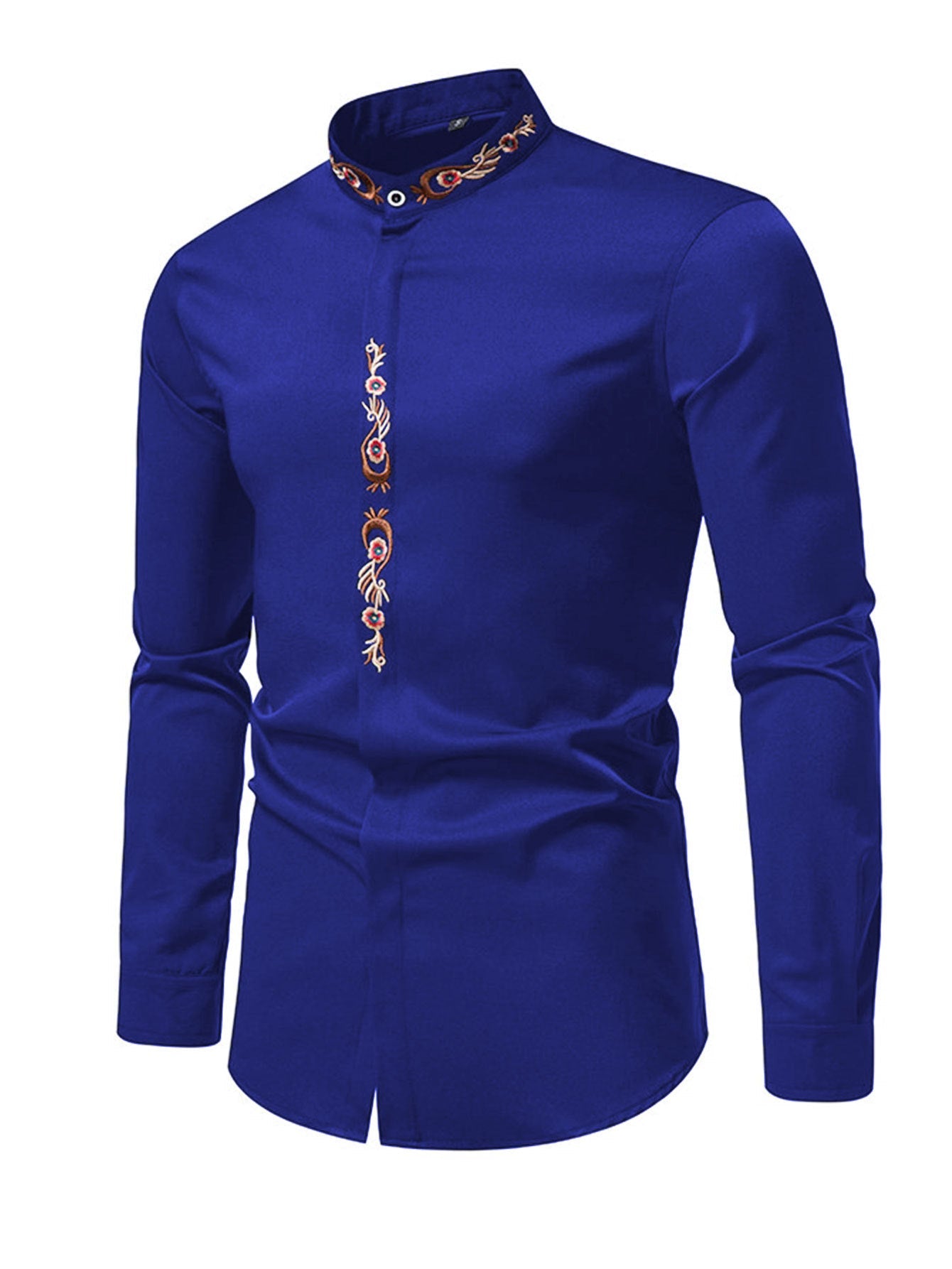 Mens Fashion Embroidered Casual Long-Sleeve Shirt Siqur Salute