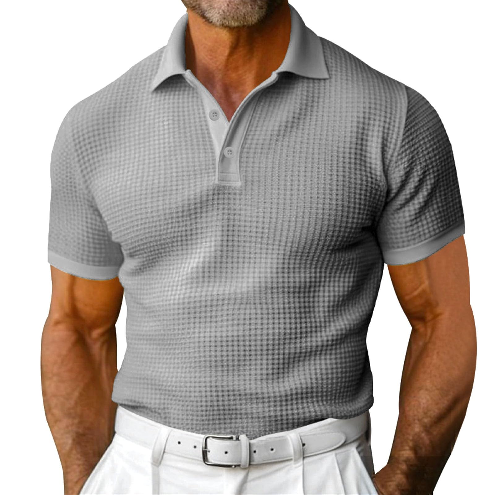 Waffle Short Sleeve Polo Shirt Men's Fashion Summer Lapel Tops Siqur Salute
