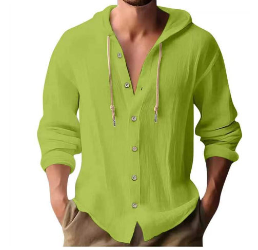Cotton And Linen Shirt Hooded Sweater Button Long Sleeve Clarke Vibe Store