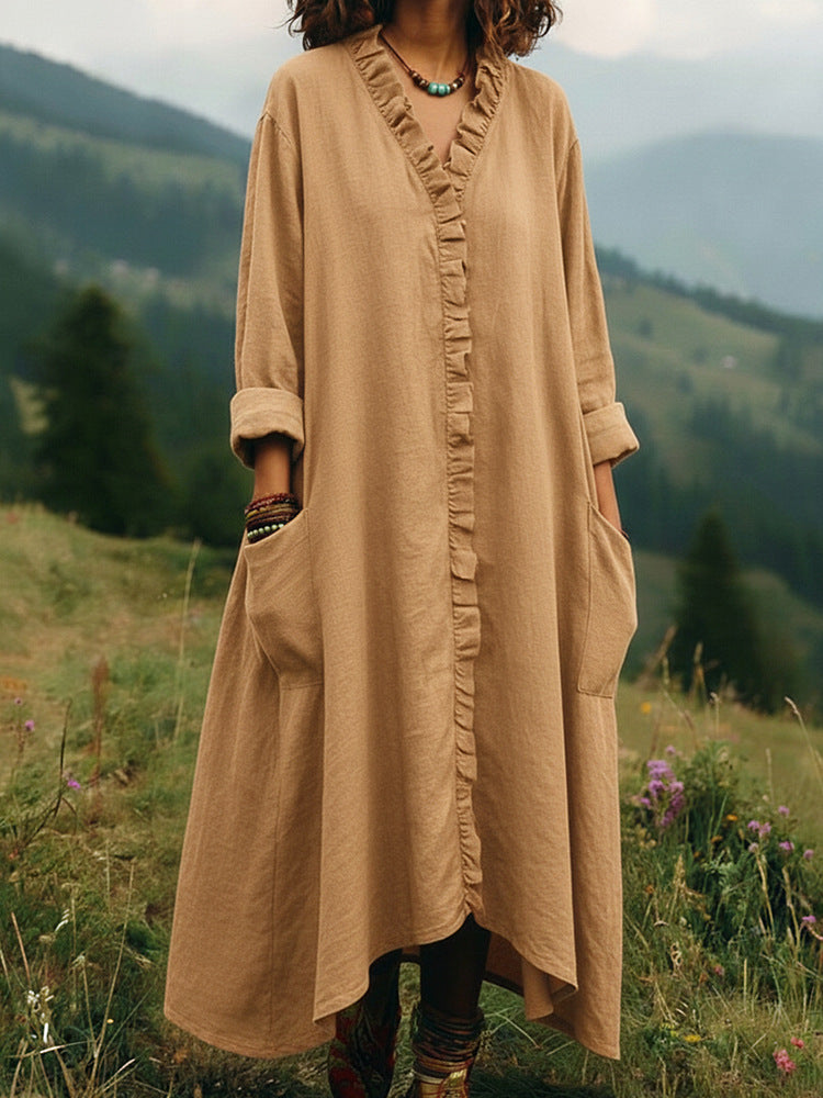 Stylish Relaxed-fit Cotton Midi Dress Clarke Vibe Store