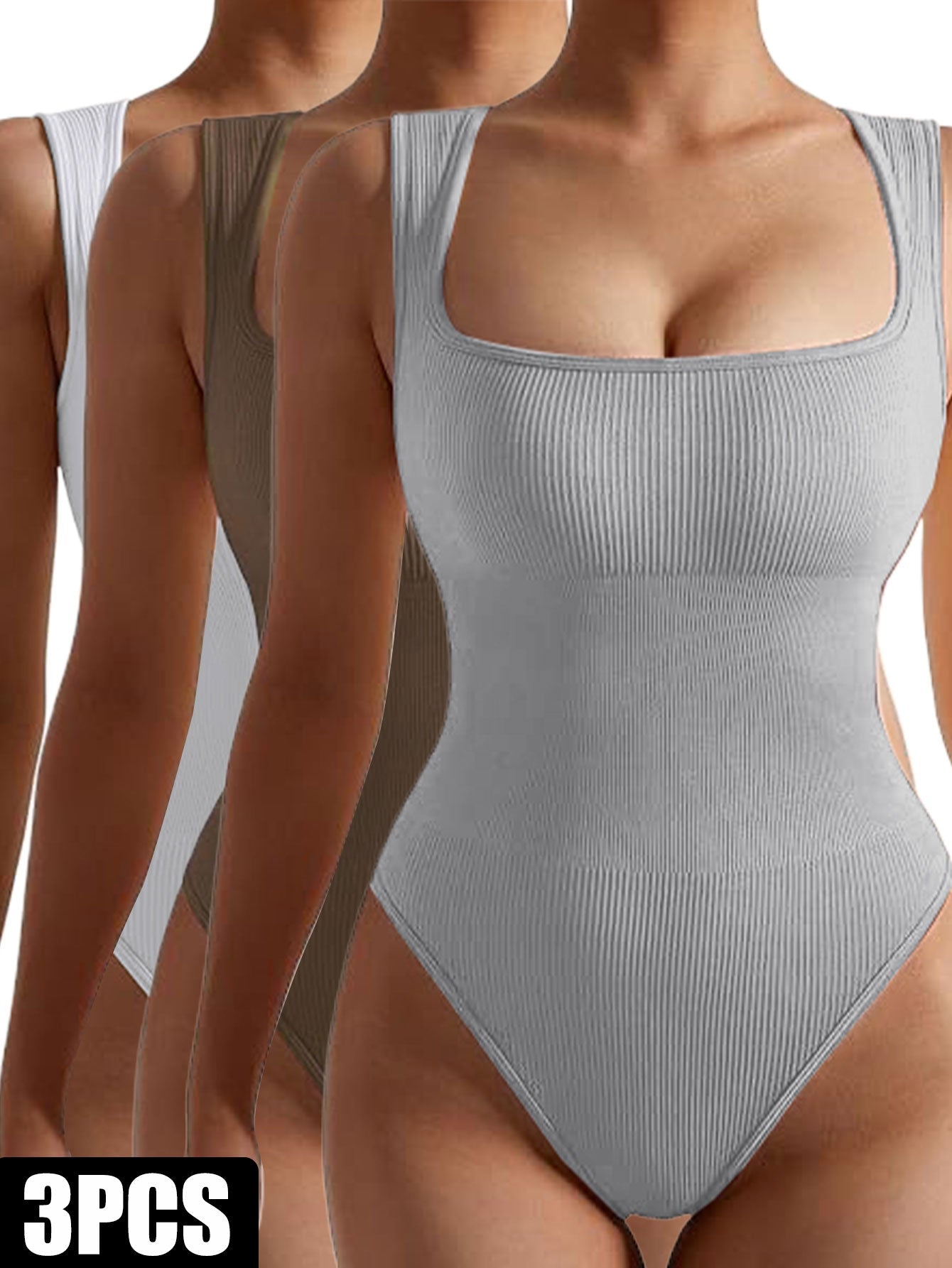 3 Pack Women Workout Seamless Jumpsuit Yoga Ribbed Bodycon One Piece Spaghetti Strap Romper Clarke Vibe Store