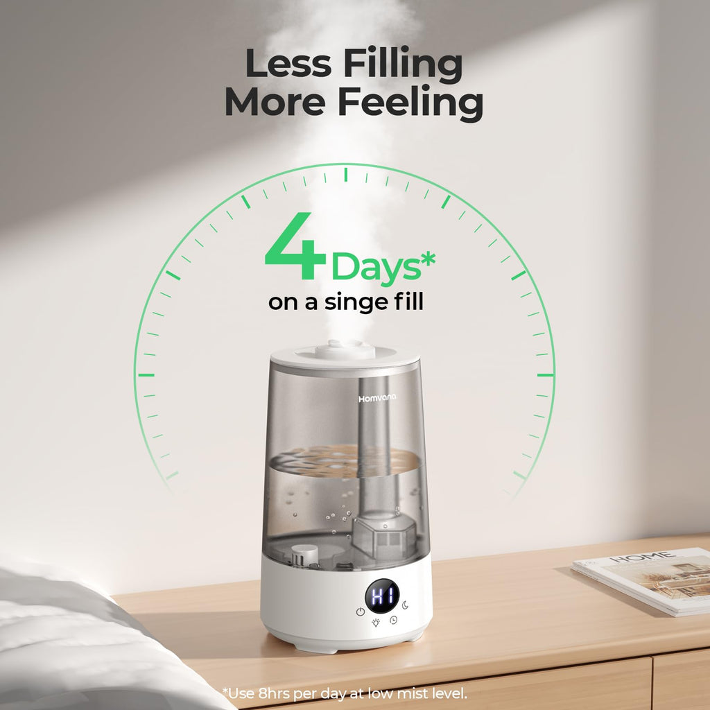 Homvana Humidifiers for Bedroom Home, 3.6 L Cool Mist Top-Fill 34H Super Long Time, Quiet 23dB, Baby Humidifier, Oil Diffuser for Large Room, House, Plant, Nursery, Office, BPA FREE, Ultrasonic (Grey) Clarke's Vibe Store