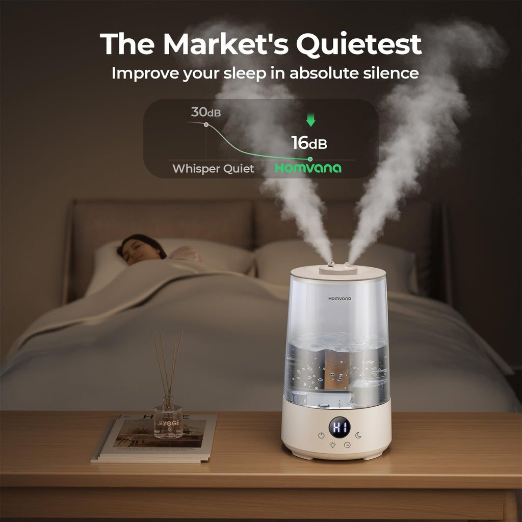 Homvana Humidifiers for Bedroom Home, 3.6 L Cool Mist Top-Fill 34H Super Long Time, Quiet 23dB, Baby Humidifier, Oil Diffuser for Large Room, House, Plant, Nursery, Office, BPA FREE, Ultrasonic (Grey) Clarke's Vibe Store