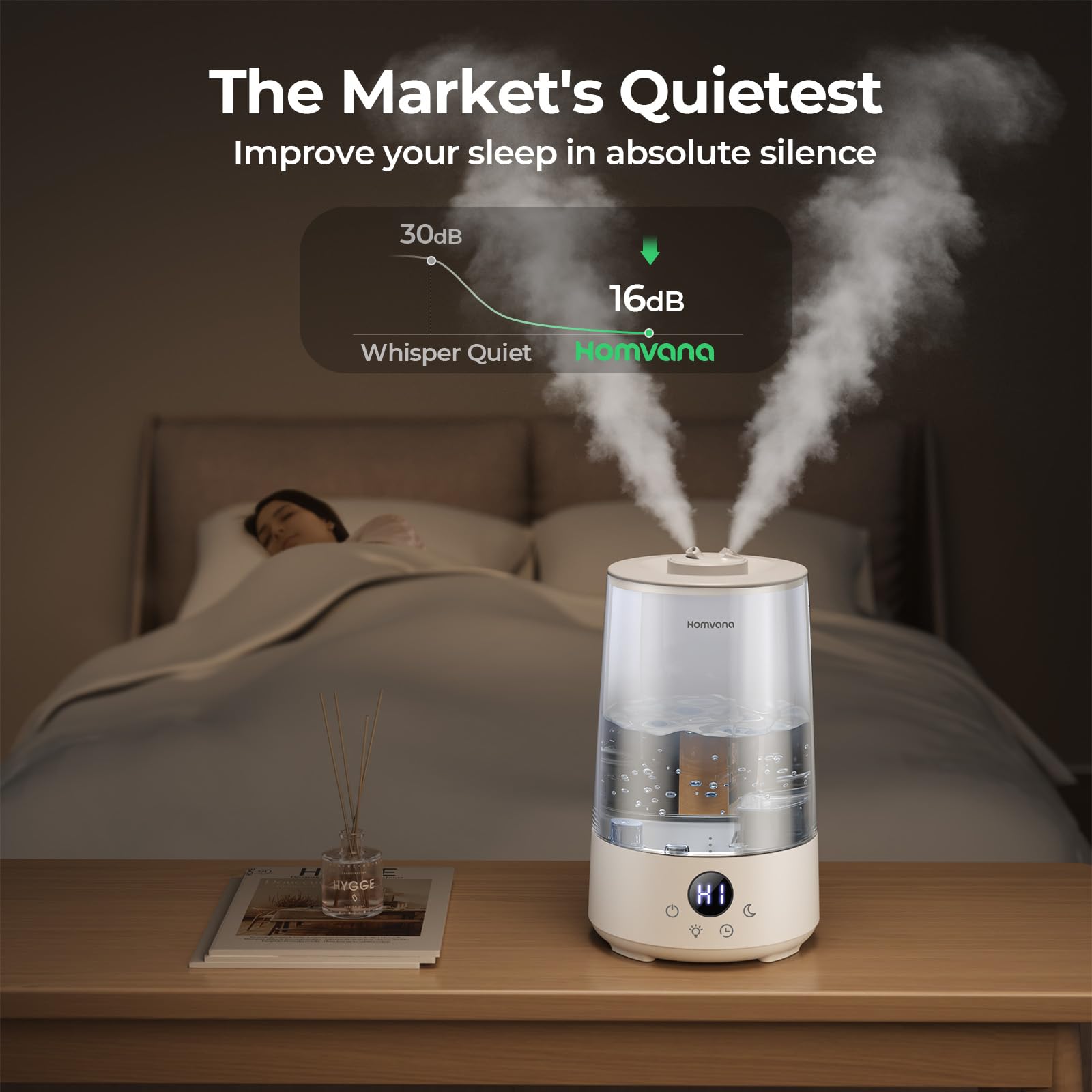 Homvana Humidifiers for Bedroom Home, 3.6 L Cool Mist Top-Fill 34H Super Long Time, Quiet 23dB, Baby Humidifier, Oil Diffuser for Large Room, House, Plant, Nursery, Office, BPA FREE, Ultrasonic (Grey) Clarke's Vibe Store