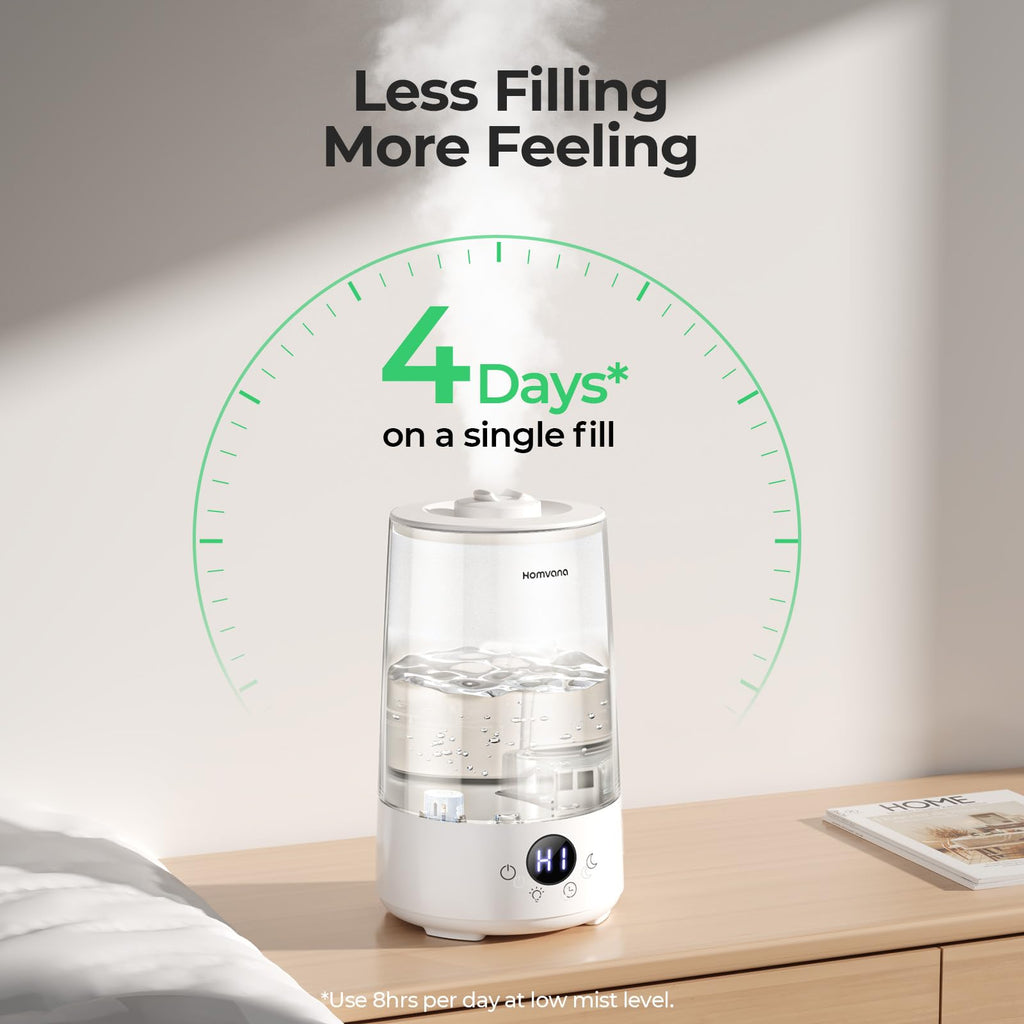 Homvana Humidifiers for Bedroom Home, 3.6 L Cool Mist Top-Fill 34H Super Long Time, Quiet 23dB, Baby Humidifier, Oil Diffuser for Large Room, House, Plant, Nursery, Office, BPA FREE, Ultrasonic (Grey) Clarke's Vibe Store