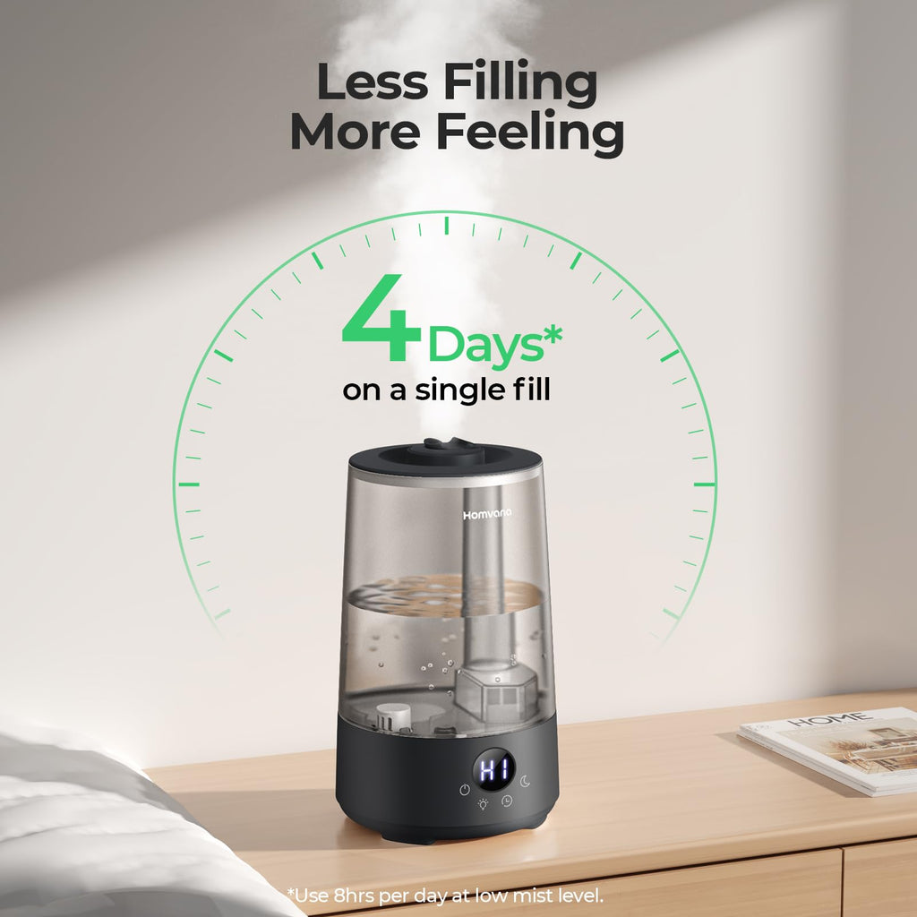 Homvana Humidifiers for Bedroom Home, 3.6 L Cool Mist Top-Fill 34H Super Long Time, Quiet 23dB, Baby Humidifier, Oil Diffuser for Large Room, House, Plant, Nursery, Office, BPA FREE, Ultrasonic (Grey) Clarke's Vibe Store