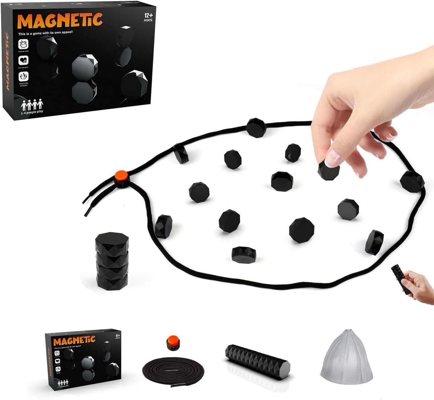 2025 New Magnetic Chess Game Set with 20 Stones & Rope for Adults Kid, Portable Multiplayer Magnet Strategy Board Game, Christmas New Year Family Games for Kids and Adults Clarke Vibe Store