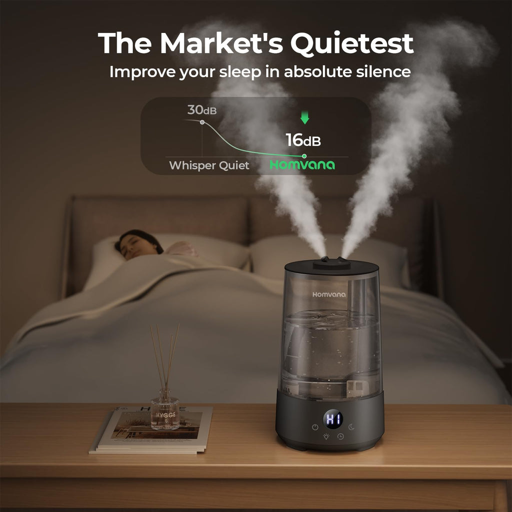 Homvana Humidifiers for Bedroom Home, 3.6 L Cool Mist Top-Fill 34H Super Long Time, Quiet 23dB, Baby Humidifier, Oil Diffuser for Large Room, House, Plant, Nursery, Office, BPA FREE, Ultrasonic (Grey) Clarke's Vibe Store