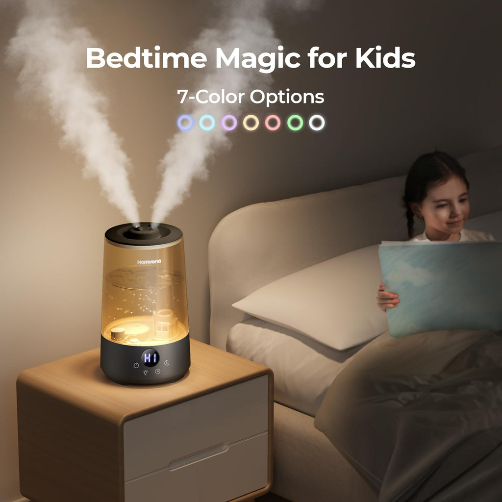 Homvana Humidifiers for Bedroom Home, 3.6 L Cool Mist Top-Fill 34H Super Long Time, Quiet 23dB, Baby Humidifier, Oil Diffuser for Large Room, House, Plant, Nursery, Office, BPA FREE, Ultrasonic (Grey) Clarke's Vibe Store