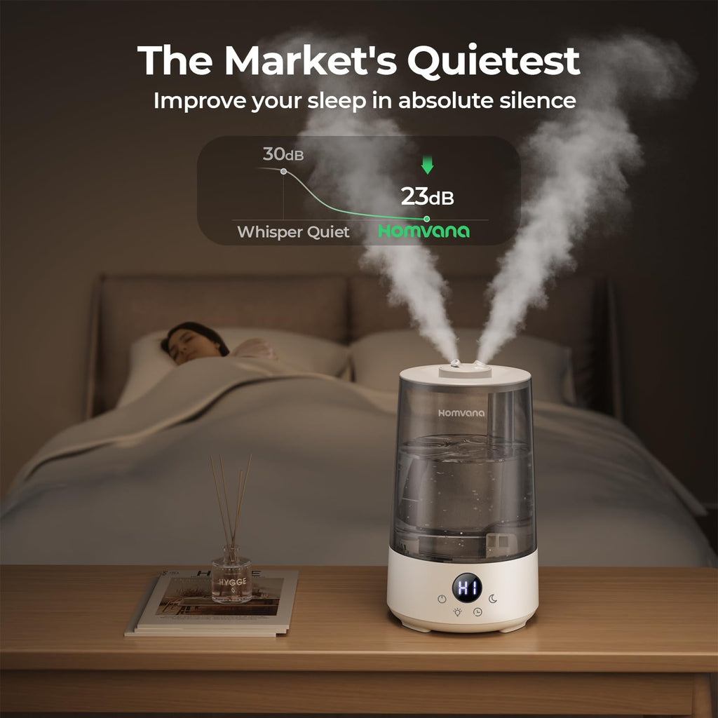 Homvana Humidifiers for Bedroom Home, 3.6 L Cool Mist Top-Fill 34H Super Long Time, Quiet 23dB, Baby Humidifier, Oil Diffuser for Large Room, House, Plant, Nursery, Office, BPA FREE, Ultrasonic (Grey) Clarke's Vibe Store