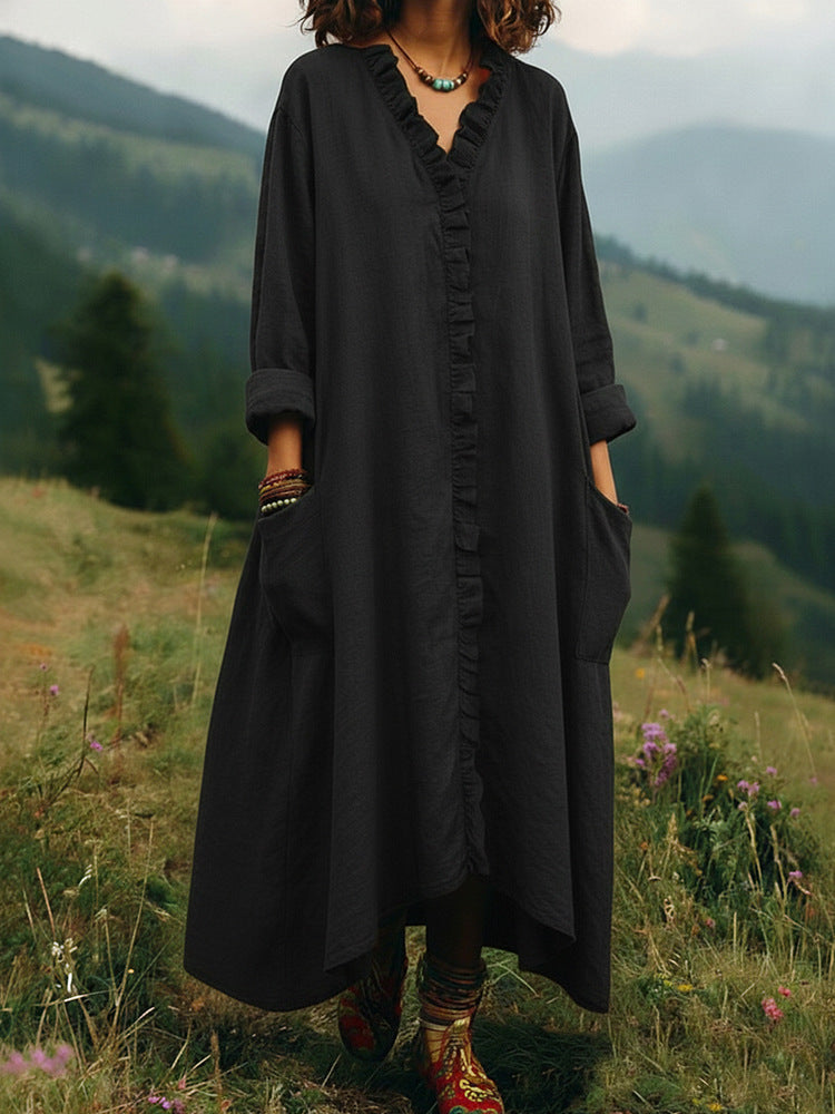 Stylish Relaxed-fit Cotton Midi Dress Clarke Vibe Store