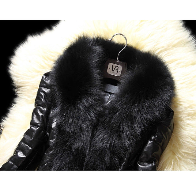 Faux fur large fur collar leather jacket Clarke Vibe Store