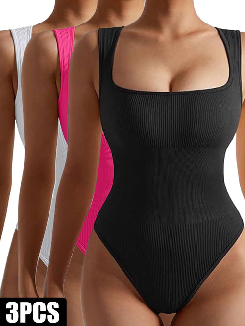 3 Pack Women Workout Seamless Jumpsuit Yoga Ribbed Bodycon One Piece Spaghetti Strap Romper Clarke Vibe Store