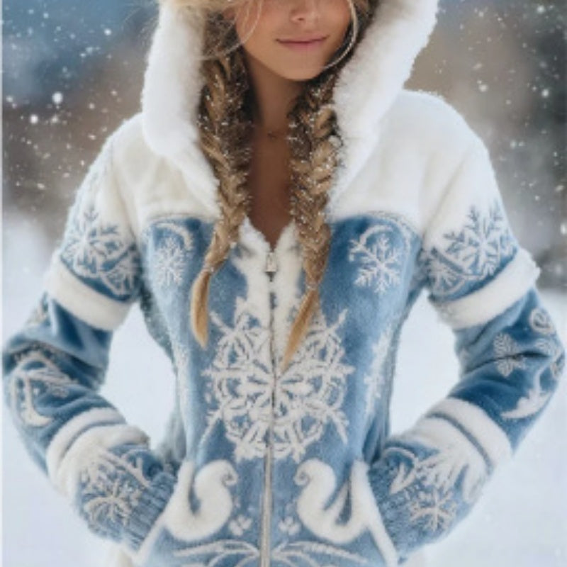 Womens Fashionable Flannel Thermal Hooded Zip-Up Cardigan Sweater Clarke Vibe Store