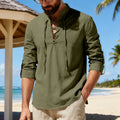 Mens Casual Long-sleeve Linen Henley Shirt Clarke Vibe Store