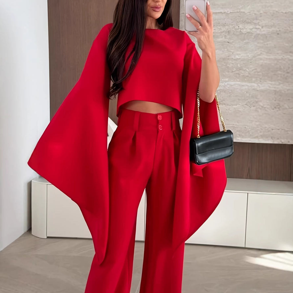Womens Solid Color Casual Flare Sleeve T Shirt Single Piece Set Clarke Vibe Store