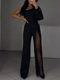 Single Sleeve Patchwork Mesh Jumpsuit Clarke Vibe Store