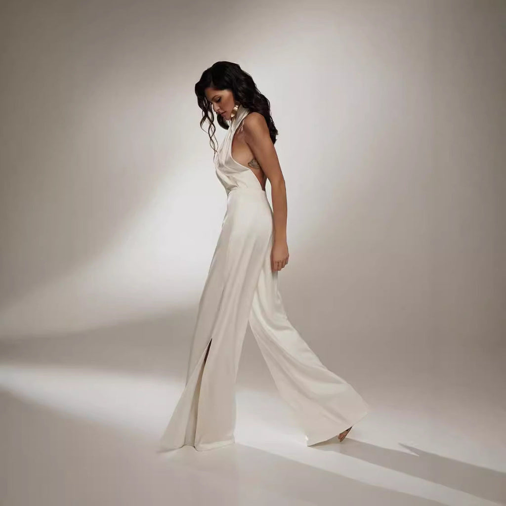 Womens Sleeveless Halterneck Sexy Backless Jumpsuit Clarke Vibe Store