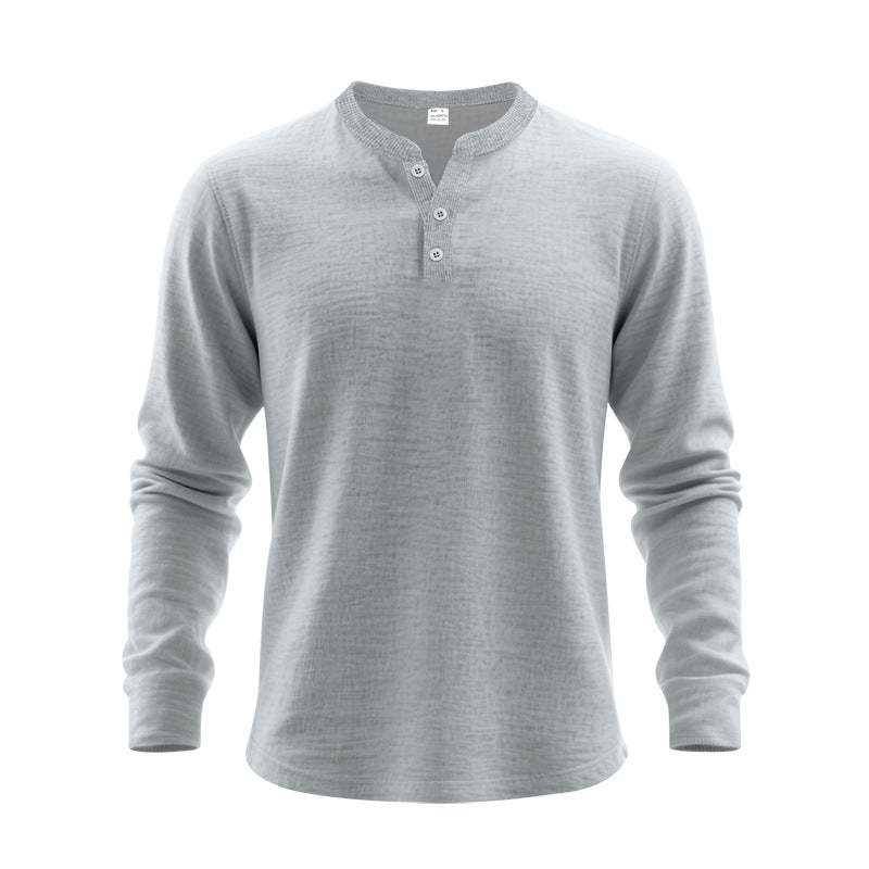 Mens Casual Loose-fit Long-sleeve Henley Shirt Clarke Vibe Store