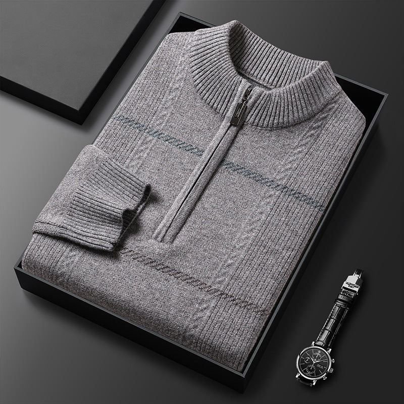 Mens Stand-Up Collar Long-Sleeve Half-Zip Knit Sweater Siqur Salute