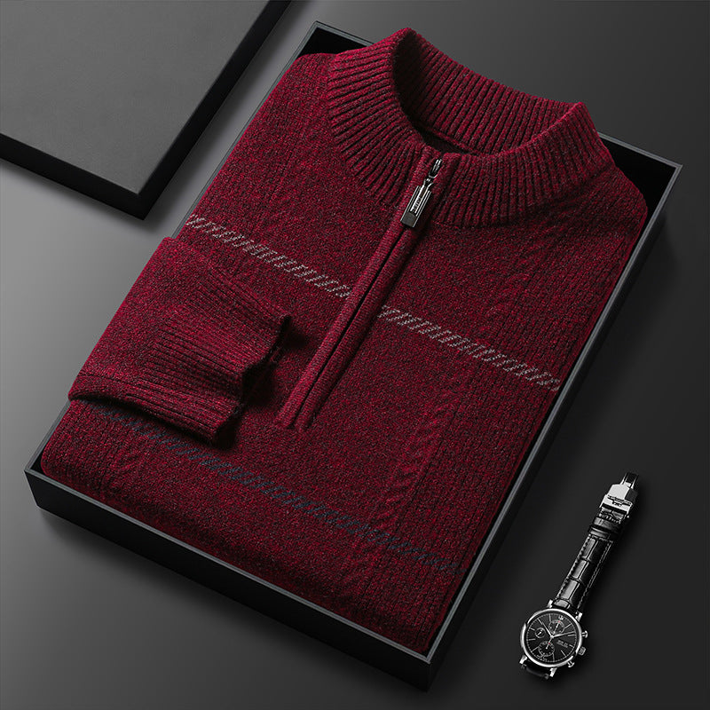 Mens Stand-Up Collar Long-Sleeve Half-Zip Knit Sweater Siqur Salute