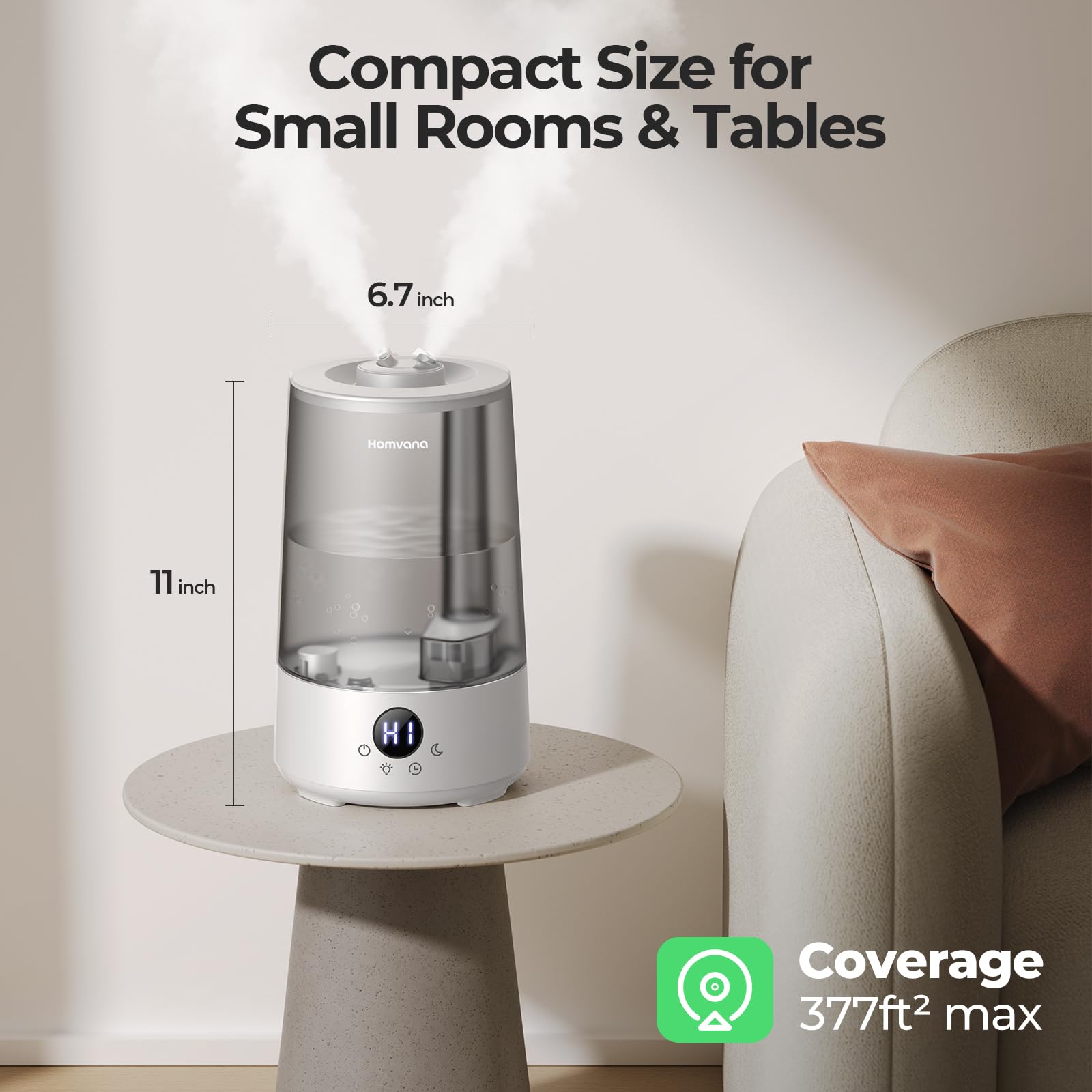 Homvana Humidifiers for Bedroom Home, 3.6 L Cool Mist Top-Fill 34H Super Long Time, Quiet 23dB, Baby Humidifier, Oil Diffuser for Large Room, House, Plant, Nursery, Office, BPA FREE, Ultrasonic (Grey) Clarke's Vibe Store