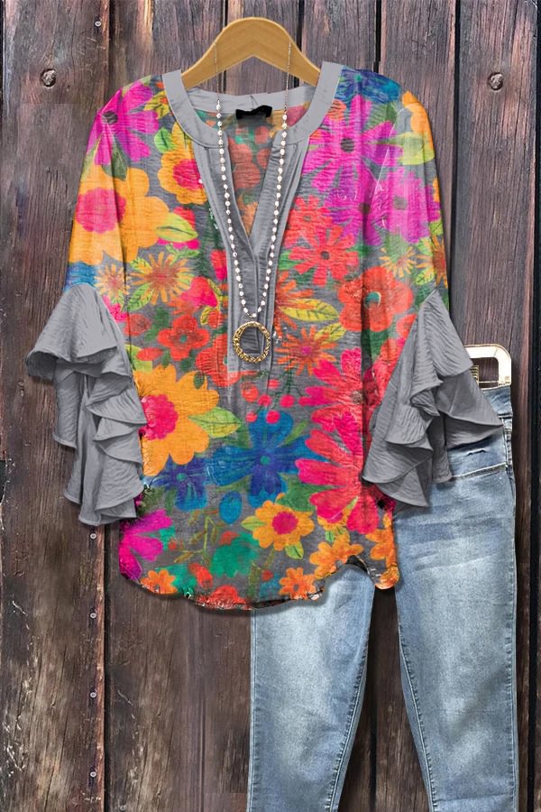 Casual Top With A Creative Floral Print And Digital Printing Clarke Vibe Store